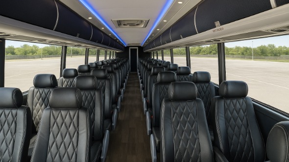 Interior of Charter Bus Company La Habra's 50 Passenger Charter Bus in La Habra