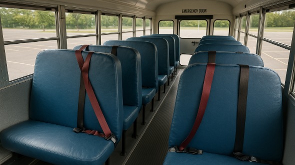 Interior of Charter Bus Company La Habra's School Bus in La Habra