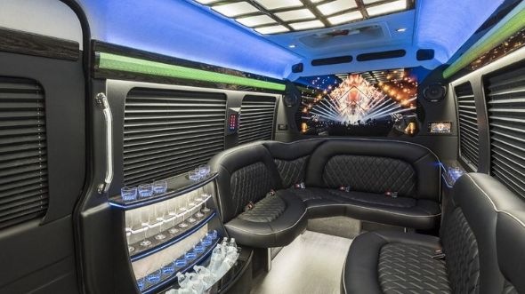 Interior of Charter Bus Company La Habra's Sprinter Limo in La Habra